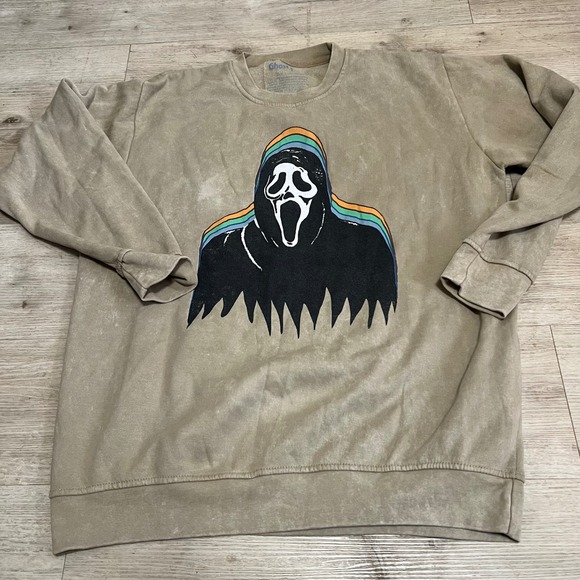 Ghost Face Graphic Sweatshirt‎ Rainbow Trim Halloween XL Scream - Picture 1 of 7